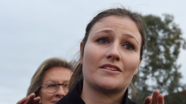 Harriet Wran leaves Silverwater Correctional Centre in 2016. 