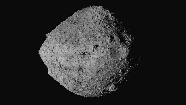 The asteroid Bennu from the OSIRIS-Rex spacecraft. After almost two years circling the ancient asteroid, OSIRIS-Rex will attempt to descend to the treacherous, boulder-packed surface and snatch a handful of rubble.