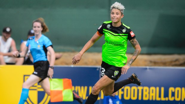 Canberra United captain Michelle Heyman in action at McKellar Park last season. 