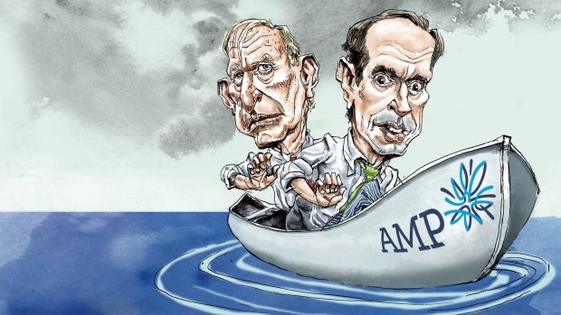Cut adrift: AMP chairman David Murray and CEO Francesco De Ferrari. Illustration: Joe Benke