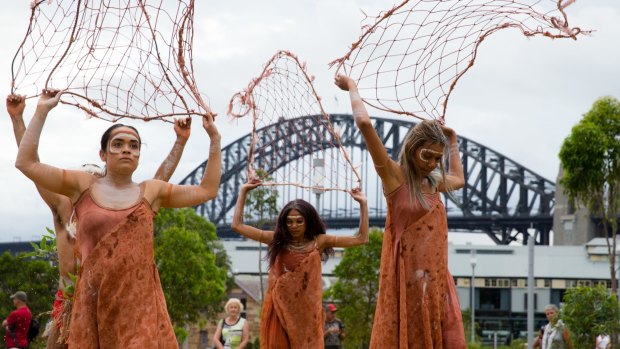 The Jannawi Dance Clan at the WugulOra Morning Ceremony on Australia Day in 2016.