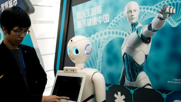 An iFlyTek robot that uses artificial intelligence in Beijing. 