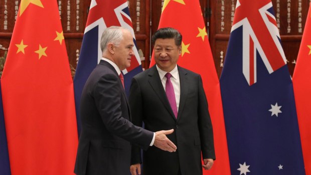 Chinese president Xi Jiping with Prime Minister Malcolm Turnbull  in 2016