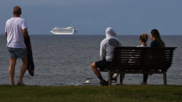 The Ruby Princess with a crew of 1200 trapped on board sits off the coast of Sydney. 