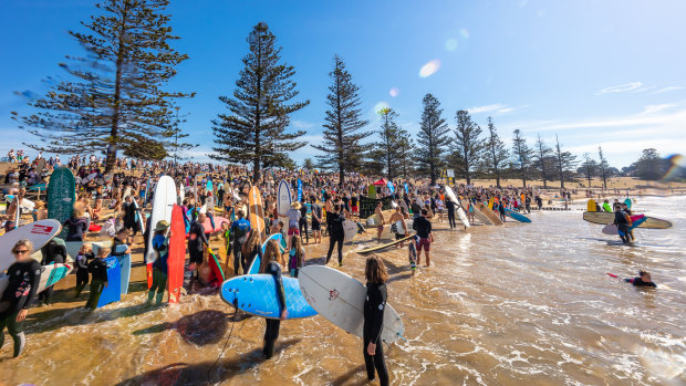Surfers attend the 'Fight for the Bight' protest in Torquay. 
