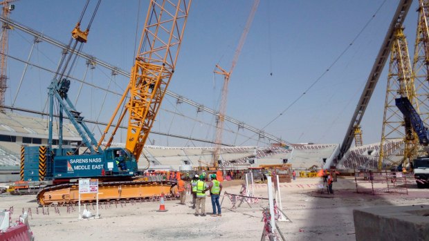 Construction work at the Khalifa Stadium in Doha, Qatar ahead of the 2022 World Cup.