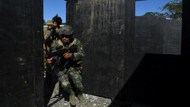 Filipino marines during urban combat training.