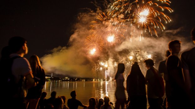 Fireworks entertain a large crowd at Regatta Point for Skyfire 2018. 