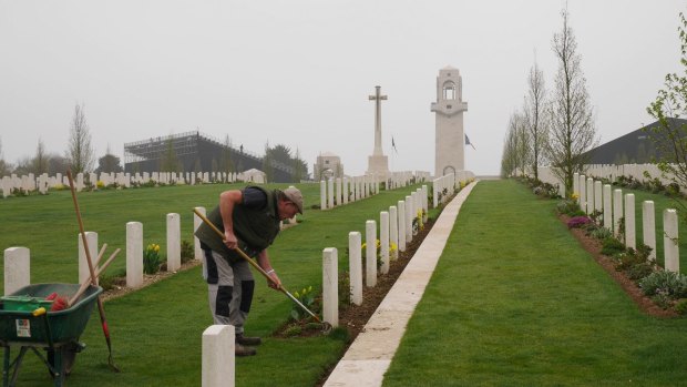 A gardener at the Australian memorial, Sir John Monash Centre, at Villers-Bretonneux in north-eastern France.