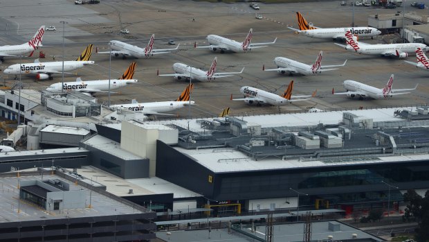 Planes idled at Melbourne International Airport this week.