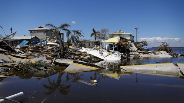 Damaged homes following Hurricane Ian in Matlacha Isles, Florida. 