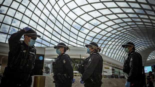 Victorian Police sweep Chadstone Shopping Centre after a small number of people staged an anti-lockdown protest last month.