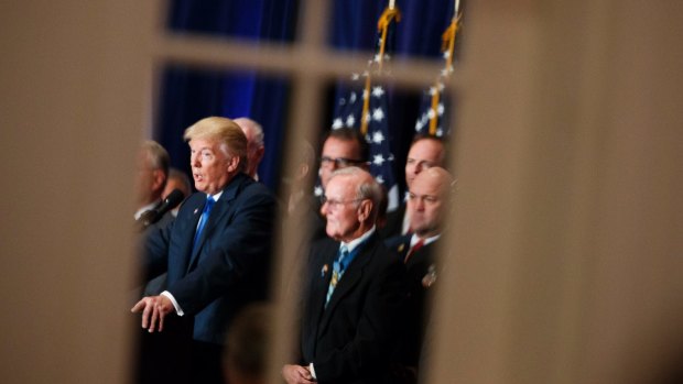 Trump speaks during a campaign event at Trump International Hotel in Washington in 2016.