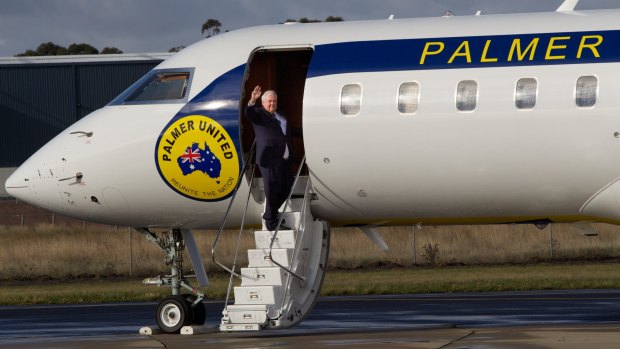 Mr Palmer pictured on the steps of a different private plane in 2013.