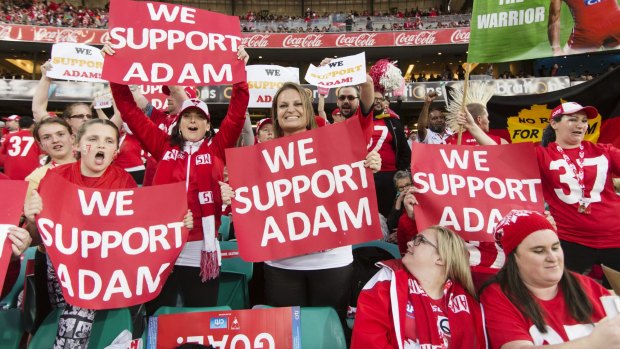 Strong support: Sydney Swans fans back Adam Goodes in 2015 amid the booing scandal.