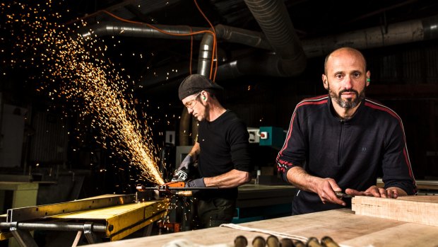 Geoff Farquhar-Still frmom Artillion, and Thor Diesendorf of Thor's Hammer at Yarralumla brickworks. Thor's Hammer has been at the brickworks since 1994. 