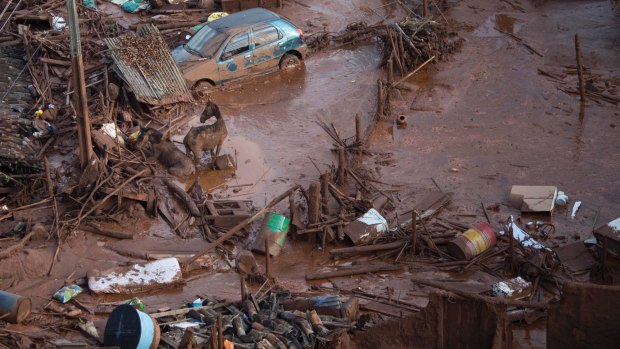 The small town of Bento Rodrigues after the Samarco dam disaster.