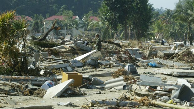 The remains of a resort in Khao Lak, north of Phuket, Thailand, after the 2004 Boxing Day tsunami.