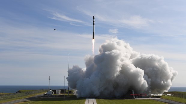One of Rocket Lab's rockets takes off. 