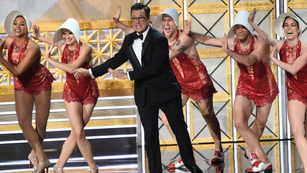 The all-singing, all-dancing Handmaid's Tale? Stephen Colbert 's opening Emmy number.