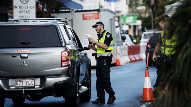 A police checkpoint in Coolangatta on the border of NSW and QLD.