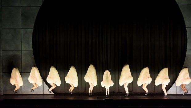 Tap dancing Noses in Barrie Kosky's production of Shostakovich's opera The Nose, which debuted at the Royal Opera House in London.