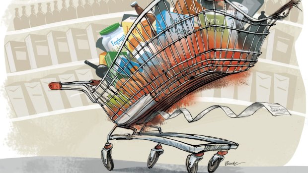 Many of us don’t have a regular food budget and one-third of people don’t even bother to keep track of their food costs at all. Illustration: Joe Benke