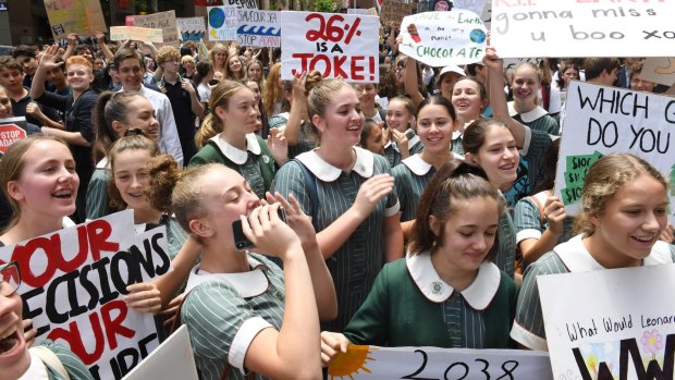 Students at last year's school strike at Martin Place in Sydney.