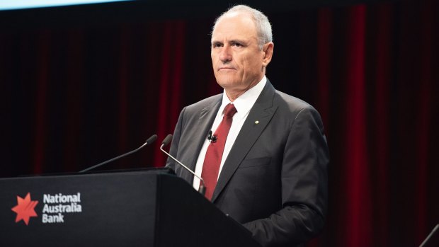 NAB Chairman Ken Henry addresses NAB's 2018 annual general meeting in Melbourne.
