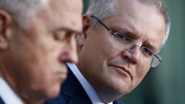 Malcolm Turnbull with his then treasurer Scott Morrison at Parliament House.