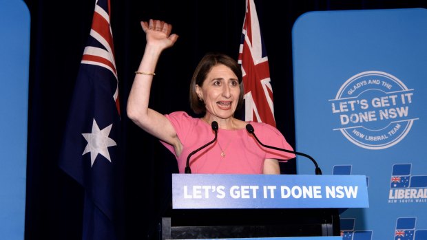 Gladys Berejiklian celebrates her victory in the NSW election.