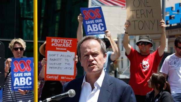 Opposition Leader Bill Shorten at an ABC rally in Melbourne in 2014.