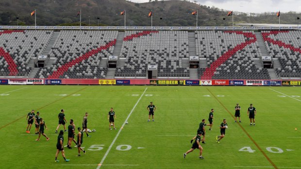 The Prime Minister's XIII team training in Port Moresby ahead of their annual clash with PNG.