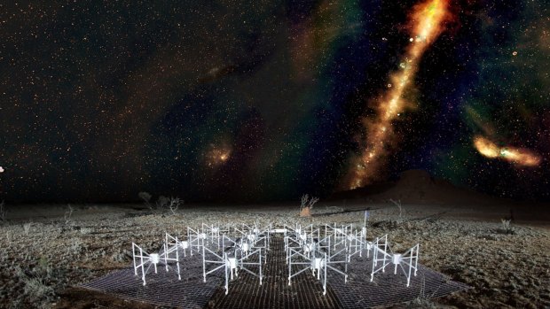 A "radio colour" view of the sky above a tile of the Murchison Widefield Array radio telescope. The telescope has received a a major power boost following the completion of its phase two expansion.