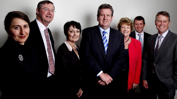 Future premier: NSW Opposition Liberal Party front bench in 2010: Gladys Berejiklian, Greg Smith,Pru Goward, Barry O’Farrell, Jillian Skinner, Mike Baird and Andrew Stoner.
