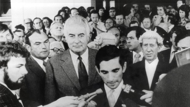 David Smith, official secretary to the Governor General, reads the proclamation dissolving parliament following the dismissal of the Whitlam Government in 1975.