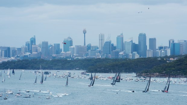 The view of the 2017 Sydney to Hobart Yacht Race from North Head.