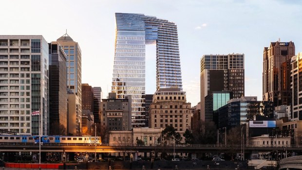The towers proposed for Collins Street, known as the ''Pantscraper'', is on the old National Mutual site - rejected for heritage protection.