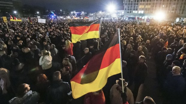 A "Patriotic Europeans against the Islamisation of the West" (PEGIDA) rally in Dresden 2014.
