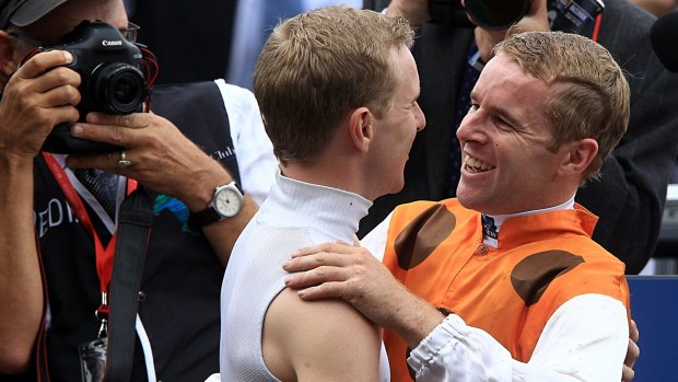 Brotherly love: Nathan Berry (left) congratulates Tommy after Tommy took out the Golden Slipper on Overreach in 2013.