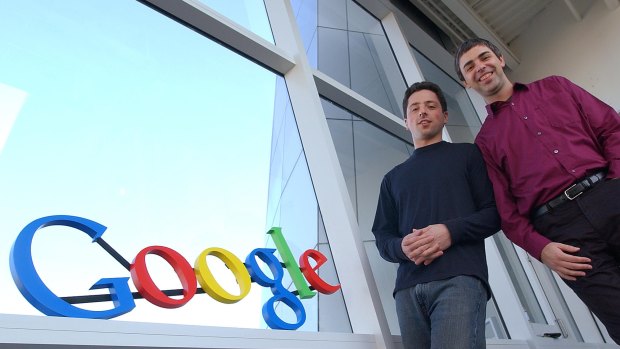 Google co-founders Sergey Brin, left, and Larry Page have seen their shares rise after the appointment of Sundar Pichai as Alphabet's CEO.