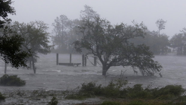 High winds and storm surge from Hurricane Florence hits Swansboro, North Carolina.