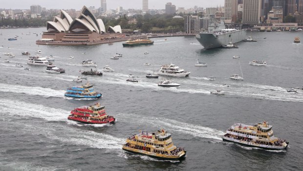 The First Fleet ferries race on Sydney Harbour on Australia Day.