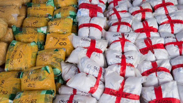 915 kilograms of heroin seized from a drug vessel in the Western Indian Ocean in January 2018.