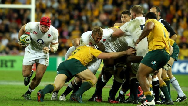 Run: James Haskell of England breaks with the ball against Australia at Suncorp Stadium in 2016. 