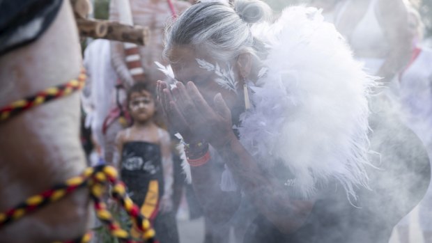 An Indigneous smoking ceremony ahead of the parade.