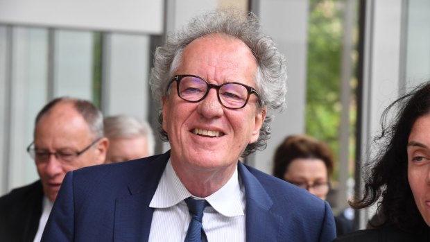 Geoffrey Rush outside the Federal Court in November.