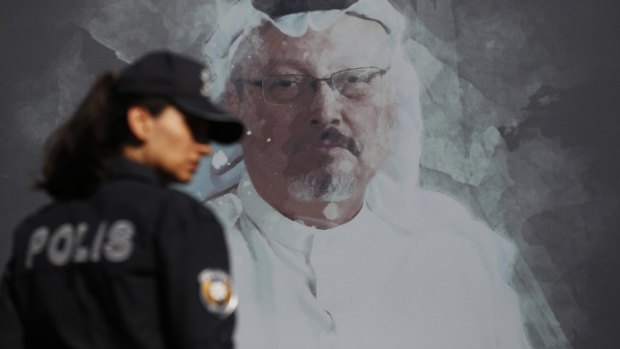 A mural of slain Saudi journalist Jamal Khashoggi.