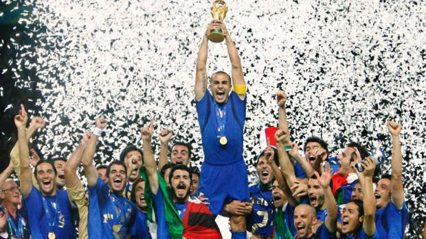 Fabio Cannavro lifts the World Cup trophy in 2006.