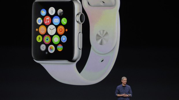 Tim Cook unveils the Apple Watch in 2014.